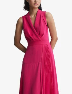 Reiss Claire Pleated Woven Midi Dress 8 Reiss Claire Pleated Woven Midi Dress -Whistles Closet Shop R04169016 PINK ALT03