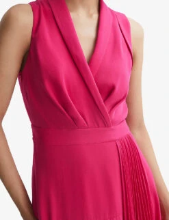 Reiss Claire Pleated Woven Midi Dress 9 Reiss Claire Pleated Woven Midi Dress -Whistles Closet Shop R04169016 PINK ALT04