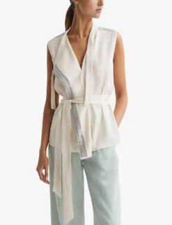 Reiss Romy Stripe-trim Stretch-woven Blouse 7 Reiss Romy Stripe-trim Stretch-woven Blouse -Whistles Closet Shop R04169198 IVORY ALT02