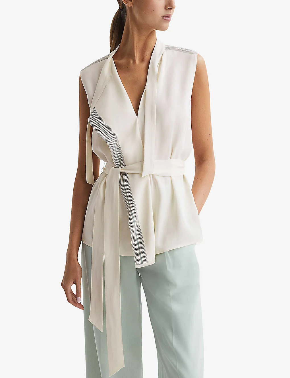 Reiss Romy Stripe-trim Stretch-woven Blouse 3 Reiss Romy Stripe-trim Stretch-woven Blouse - Image 3