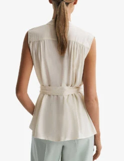 Reiss Romy Stripe-trim Stretch-woven Blouse 8 Reiss Romy Stripe-trim Stretch-woven Blouse -Whistles Closet Shop R04169198 IVORY ALT03