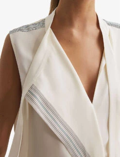 Reiss Romy Stripe-trim Stretch-woven Blouse 9 Reiss Romy Stripe-trim Stretch-woven Blouse -Whistles Closet Shop R04169198 IVORY ALT04