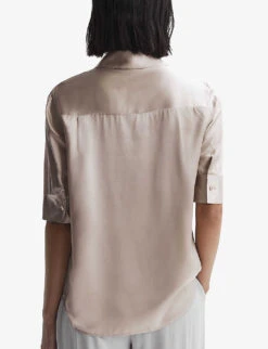 Reiss Aubrey Short-sleeve Silk Shirt 8 Reiss Aubrey Short-sleeve Silk Shirt -Whistles Closet Shop R04169200 CHAMPAGNE ALT03