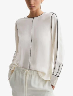 Reiss Estella Contrast-tip Long-sleeve Stretch-woven Blouse 7 Reiss Estella Contrast-tip Long-sleeve Stretch-woven Blouse -Whistles Closet Shop R04169209 CREAM ALT02