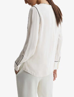 Reiss Estella Contrast-tip Long-sleeve Stretch-woven Blouse 8 Reiss Estella Contrast-tip Long-sleeve Stretch-woven Blouse -Whistles Closet Shop R04169209 CREAM ALT03