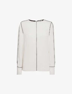 Reiss Estella Contrast-tip Long-sleeve Stretch-woven Blouse