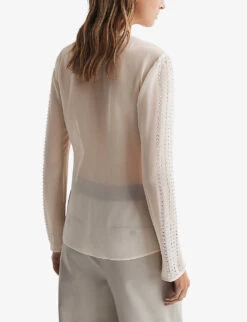 Reiss Robyn Rhinestone-embellished Woven Blouse -Whistles Closet Shop R04169210 CREAM ALT03