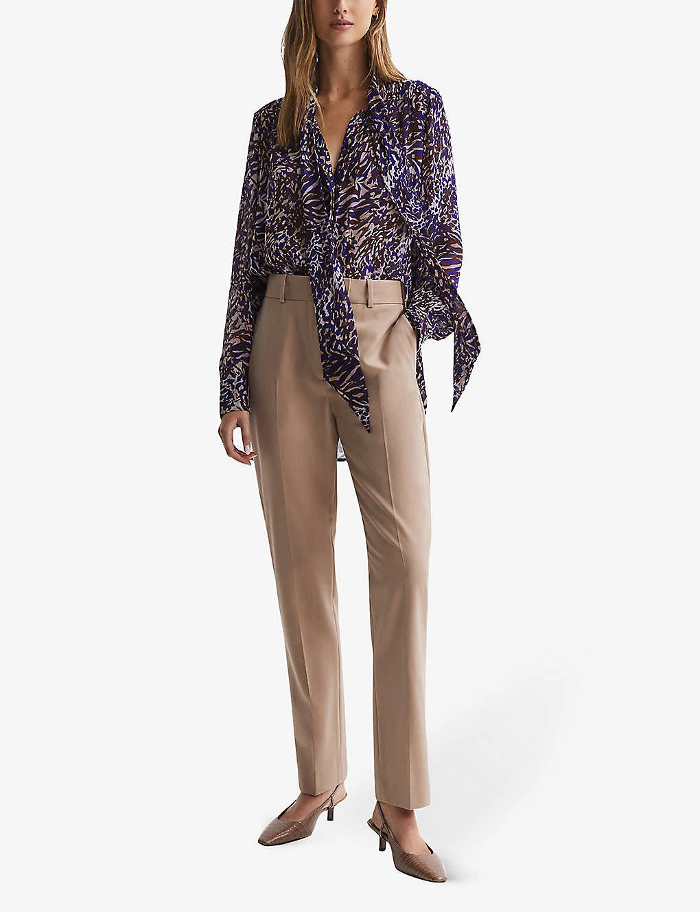 Reiss Tora Animal-print Neck-tie Woven Blouse 2 Reiss Tora Animal-print Neck-tie Woven Blouse - Image 2