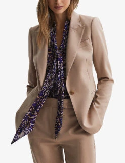 Reiss Tora Animal-print Neck-tie Woven Blouse 7 Reiss Tora Animal-print Neck-tie Woven Blouse -Whistles Closet Shop R04169213 BLUE ALT02