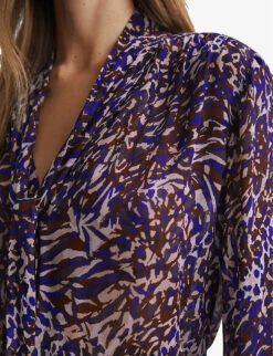 Reiss Tora Animal-print Neck-tie Woven Blouse 9 Reiss Tora Animal-print Neck-tie Woven Blouse -Whistles Closet Shop R04169213 BLUE ALT04