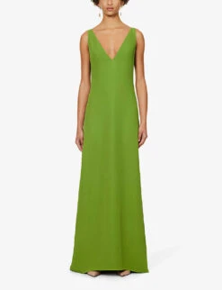 Valentino V-neck Open-back Silk Maxi Dress -Whistles Closet Shop R04169712 CELERYGREEN ALT02