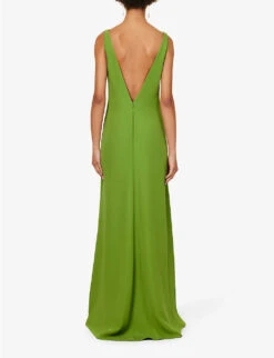 Valentino V-neck Open-back Silk Maxi Dress -Whistles Closet Shop R04169712 CELERYGREEN ALT03