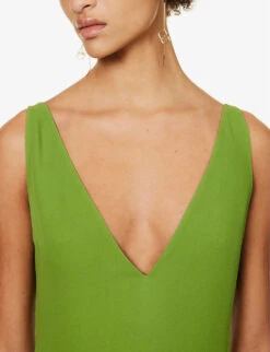 Valentino V-neck Open-back Silk Maxi Dress -Whistles Closet Shop R04169712 CELERYGREEN ALT04