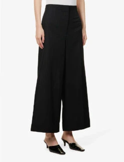 Joseph Thurlow Wide-leg High-rise Silk And Cotton-blend Trousers 8 Joseph Thurlow Wide-leg High-rise Silk And Cotton-blend Trousers -Whistles Closet Shop R04169961 BLACK ALT02