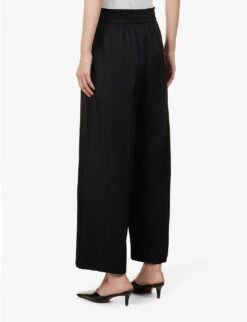 Joseph Thurlow Wide-leg High-rise Silk And Cotton-blend Trousers 9 Joseph Thurlow Wide-leg High-rise Silk And Cotton-blend Trousers -Whistles Closet Shop R04169961 BLACK ALT03