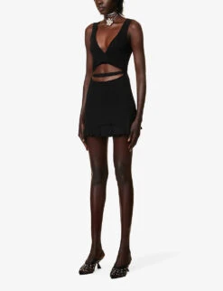 Peephole Cut-out Cotton-blend Mini Dress 7 Peephole Cut-out Cotton-blend Mini Dress -Whistles Closet Shop R04170534 BLACK ALT02