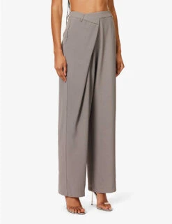 Colbie Asymmetric Wide-leg Mid-rise Woven Trousers 7 Colbie Asymmetric Wide-leg Mid-rise Woven Trousers -Whistles Closet Shop R04171068 STONE ALT02