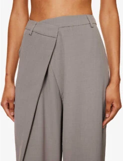 Colbie Asymmetric Wide-leg Mid-rise Woven Trousers 9 Colbie Asymmetric Wide-leg Mid-rise Woven Trousers -Whistles Closet Shop R04171068 STONE ALT04