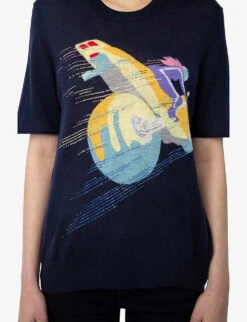 Zadig & Voltaire Ida Printed-logo Cashmere Jumper -Whistles Closet Shop R04171157 ENCRE ALT04