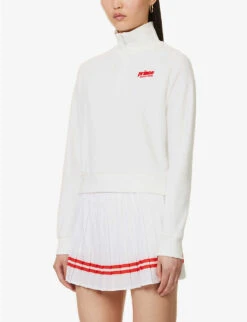 Sporty & Rich X Prince Logo-print Quarter-zip Cotton Sweatshirt -Whistles Closet Shop R04173086 WHITERED ALT02
