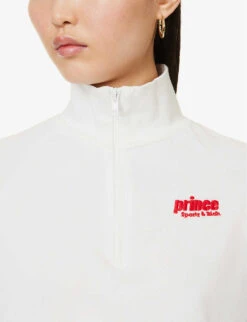 Sporty & Rich X Prince Logo-print Quarter-zip Cotton Sweatshirt -Whistles Closet Shop R04173086 WHITERED ALT04