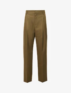 Pleated Wide-leg High-rise Organic-cotton Trousers