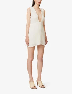 Exclusive Altyn Plunge-neck Silk-blend Mini Dress 7 Exclusive Altyn Plunge-neck Silk-blend Mini Dress -Whistles Closet Shop R04174165 IVORY ALT02