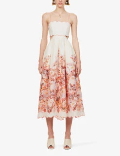 Zimmermann Devi Floral-print Flared-hem Linen Midi Dress 8 Zimmermann Devi Floral-print Flared-hem Linen Midi Dress -Whistles Closet Shop R04174594 CREAMFLORAL ALT02