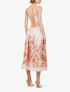 Zimmermann Devi Floral-print Flared-hem Linen Midi Dress 9 Zimmermann Devi Floral-print Flared-hem Linen Midi Dress -Whistles Closet Shop R04174594 CREAMFLORAL ALT03