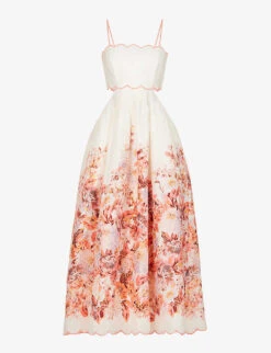 Zimmermann Devi Floral-print Flared-hem Linen Midi Dress