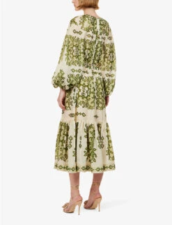 Zimmermann Raie V-neck Silk Maxi Dress 8 Zimmermann Raie V-neck Silk Maxi Dress -Whistles Closet Shop R04174602 GREENDAMASK ALT03