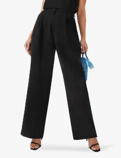 Wide-leg High-rise Woven Trousers -Whistles Closet Shop R04174691 BLACK ALT02