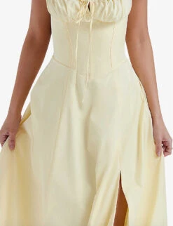 Carmen Gathered-cup Stretch Cotton-blend Midi Dress -Whistles Closet Shop R04179414 BUTTERCUP ALT04