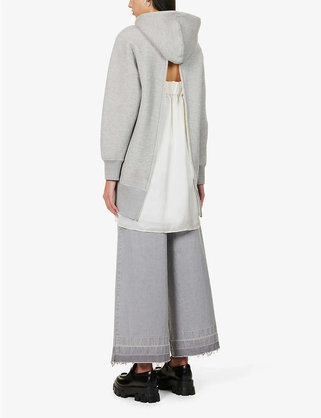 Sacai Zip-back Relaxed-fit Cotton-blend Hoody 2 Sacai Zip-back Relaxed-fit Cotton-blend Hoody - Image 2