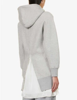 Sacai Zip-back Relaxed-fit Cotton-blend Hoody 9 Sacai Zip-back Relaxed-fit Cotton-blend Hoody -Whistles Closet Shop R04180397 LGRAY ALT03