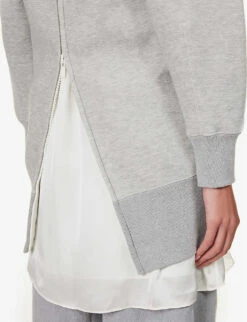 Sacai Zip-back Relaxed-fit Cotton-blend Hoody 10 Sacai Zip-back Relaxed-fit Cotton-blend Hoody -Whistles Closet Shop R04180397 LGRAY ALT04