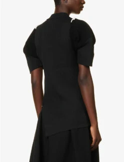Sacai Cut-out Asymmetric-hem Knitted Top 9 Sacai Cut-out Asymmetric-hem Knitted Top -Whistles Closet Shop R04180402 BLACK ALT03