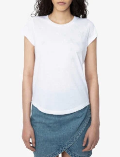 Zadig & Voltaire Skinny Stars Crystal-embellished Woven T-shirt 7 Zadig & Voltaire Skinny Stars Crystal-embellished Woven T-shirt -Whistles Closet Shop R04180440 BLANC ALT02