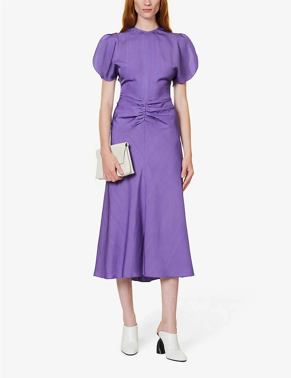 Victoria Beckham Gathered Split-sleeve Woven Midi Dress 2 Victoria Beckham Gathered Split-sleeve Woven Midi Dress - Image 2
