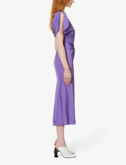 Victoria Beckham Gathered Split-sleeve Woven Midi Dress 7 Victoria Beckham Gathered Split-sleeve Woven Midi Dress -Whistles Closet Shop R04180519 VIOLET ALT02