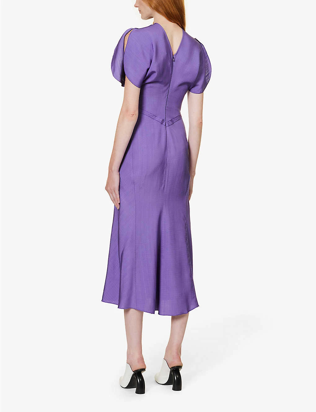Victoria Beckham Gathered Split-sleeve Woven Midi Dress 4 Victoria Beckham Gathered Split-sleeve Woven Midi Dress - Image 4