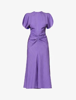 Victoria Beckham Gathered Split-sleeve Woven Midi Dress