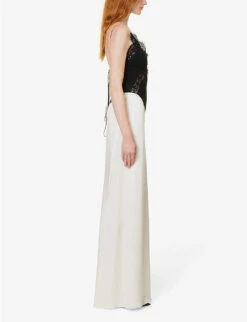 Victoria Beckham V-neck Lace-trim Woven Maxi Dress -Whistles Closet Shop R04180522 IVORY ALT02