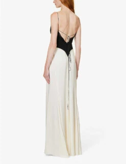 Victoria Beckham V-neck Lace-trim Woven Maxi Dress -Whistles Closet Shop R04180522 IVORY ALT03
