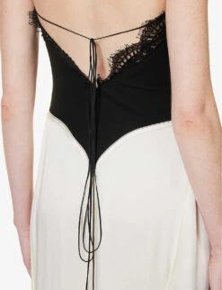 Victoria Beckham V-neck Lace-trim Woven Maxi Dress -Whistles Closet Shop R04180522 IVORY ALT04