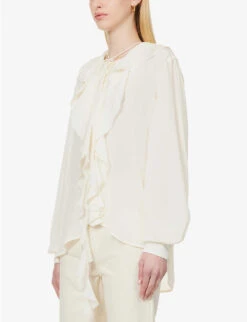 Victoria Beckham Ruffle-trim Self-tie Silk Shirt -Whistles Closet Shop R04180527 VANILLA ALT02