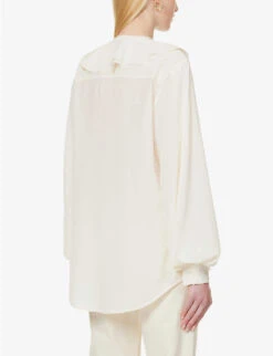 Victoria Beckham Ruffle-trim Self-tie Silk Shirt -Whistles Closet Shop R04180527 VANILLA ALT03
