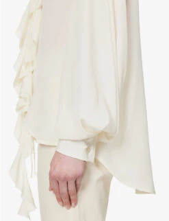 Victoria Beckham Ruffle-trim Self-tie Silk Shirt -Whistles Closet Shop R04180527 VANILLA ALT04