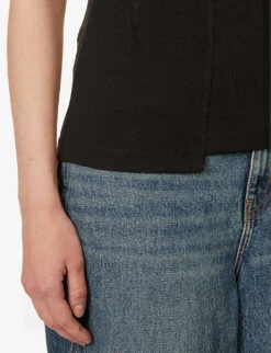Victoria Beckham Slim-fit Asymmetric-hem Organic-cotton T-shirt 10 Victoria Beckham Slim-fit Asymmetric-hem Organic-cotton T-shirt -Whistles Closet Shop R04180531 BLACK ALT04