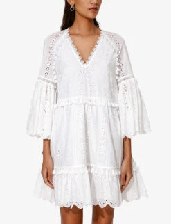 By Malina Khloe Broderie-anglaise Tassel-trim Cotton Mini Dress -Whistles Closet Shop R04180766 WHITE ALT02